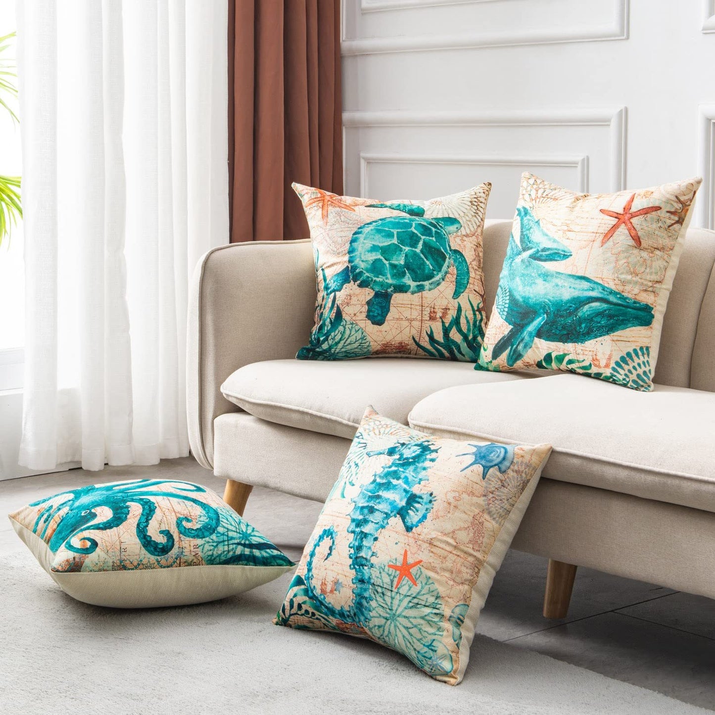 Sea Turtle Printed Cushion Covers – Decorative Throw Pillow Cases for Sofa & Home Décor