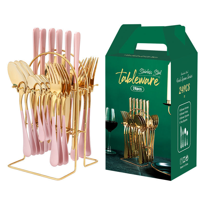 Gold Stainless Steel Dinnerware Set – Luxury Cutlery Set with Storage Rack