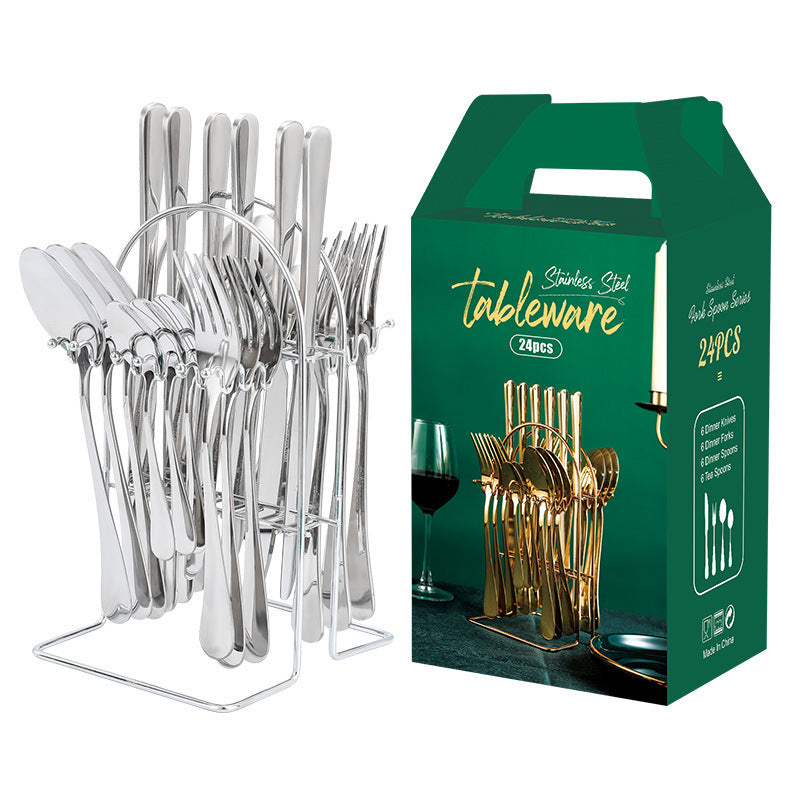 Gold Stainless Steel Dinnerware Set – Luxury Cutlery Set with Storage Rack