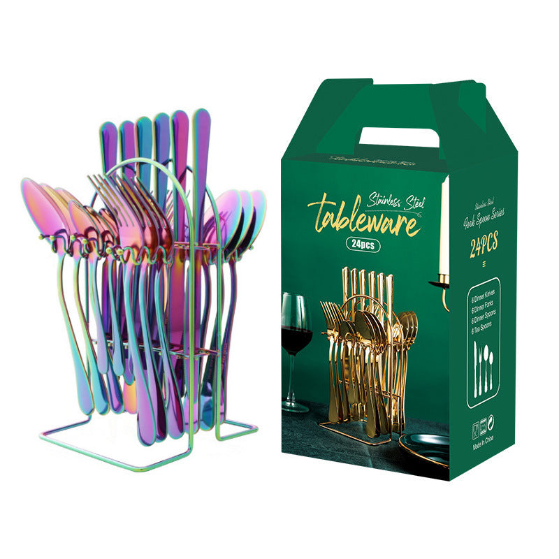 Gold Stainless Steel Dinnerware Set – Luxury Cutlery Set with Storage Rack