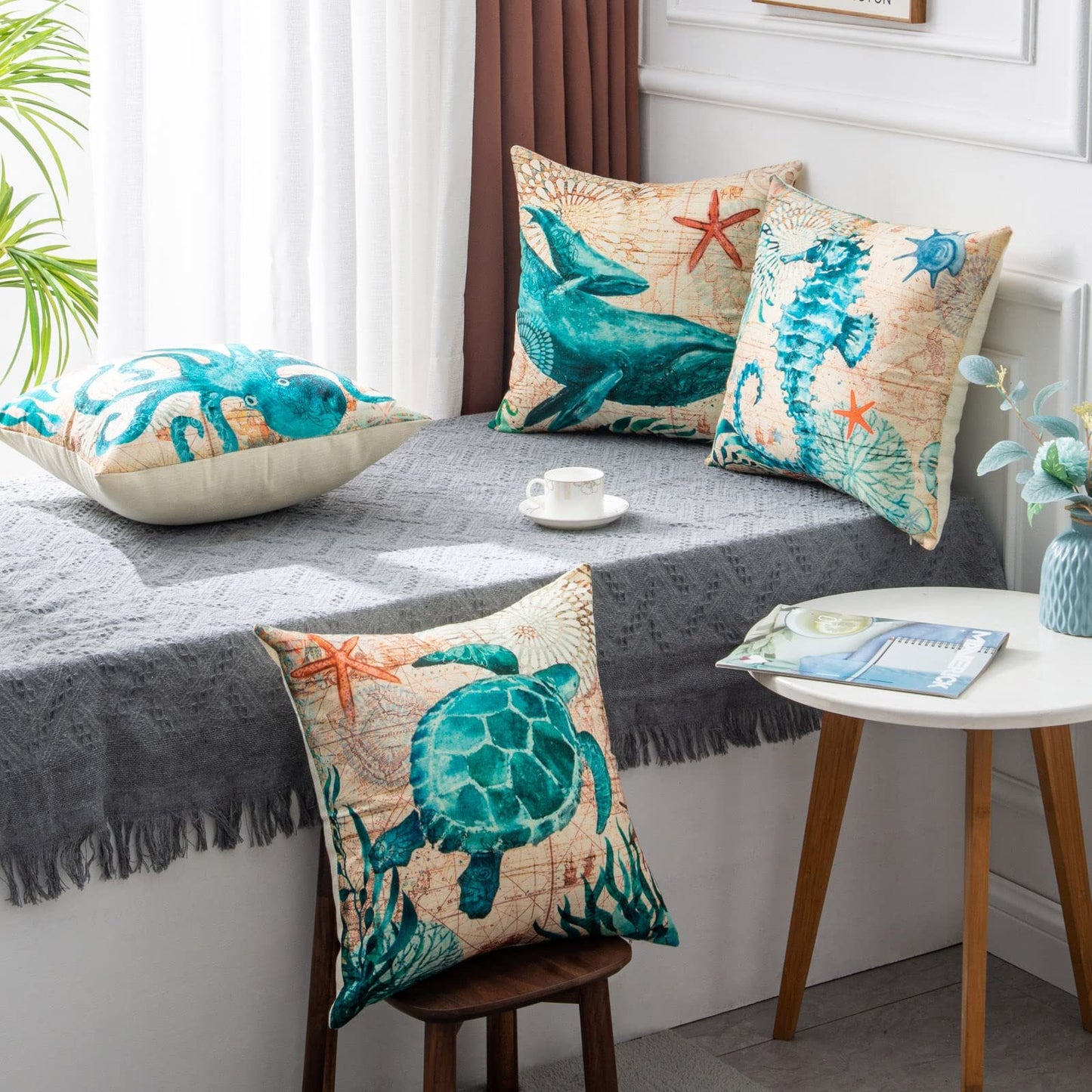 Sea Turtle Printed Cushion Covers – Decorative Throw Pillow Cases for Sofa & Home Décor