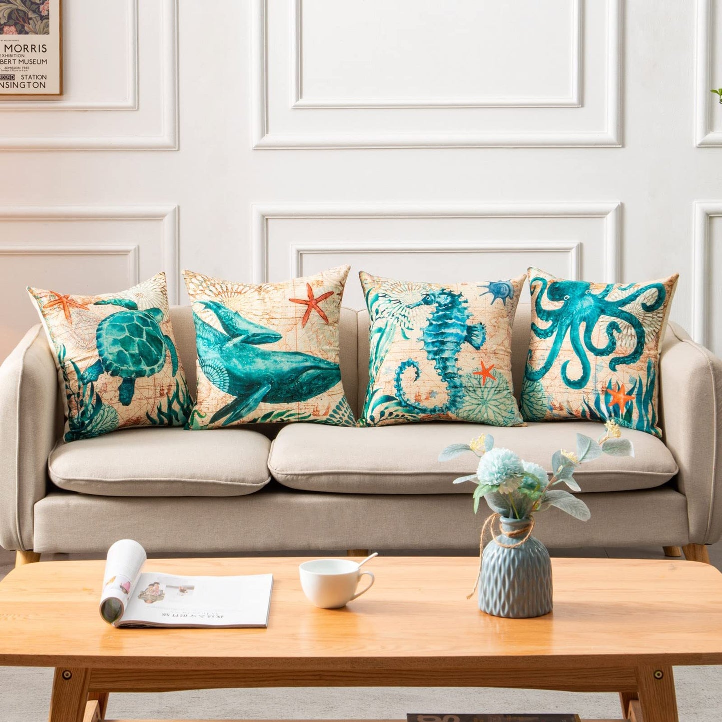 Sea Turtle Printed Cushion Covers – Decorative Throw Pillow Cases for Sofa & Home Décor
