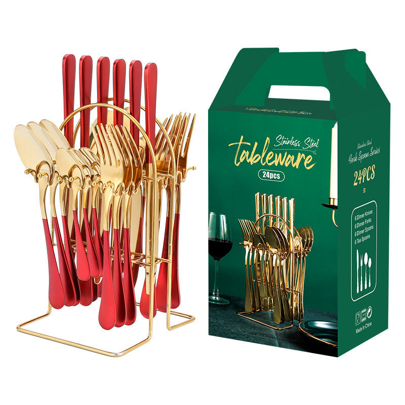 Gold Stainless Steel Dinnerware Set – Luxury Cutlery Set with Storage Rack