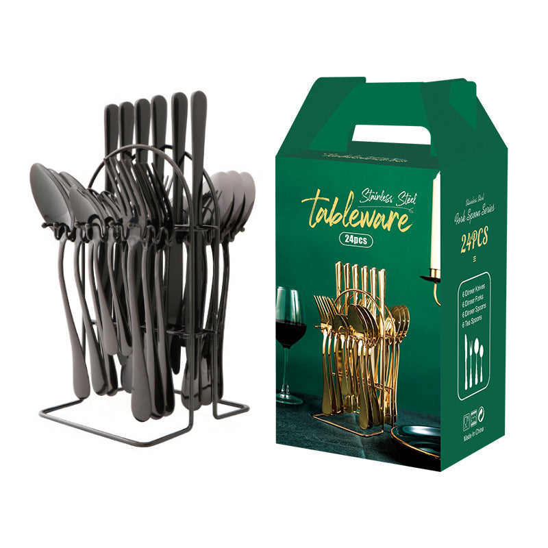 Gold Stainless Steel Dinnerware Set – Luxury Cutlery Set with Storage Rack