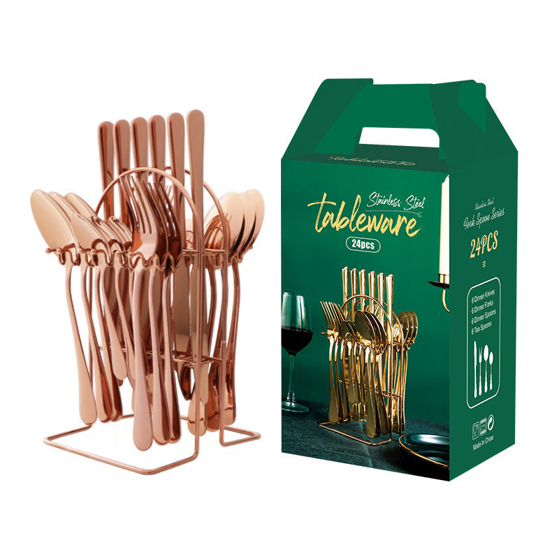 Gold Stainless Steel Dinnerware Set – Luxury Cutlery Set with Storage Rack