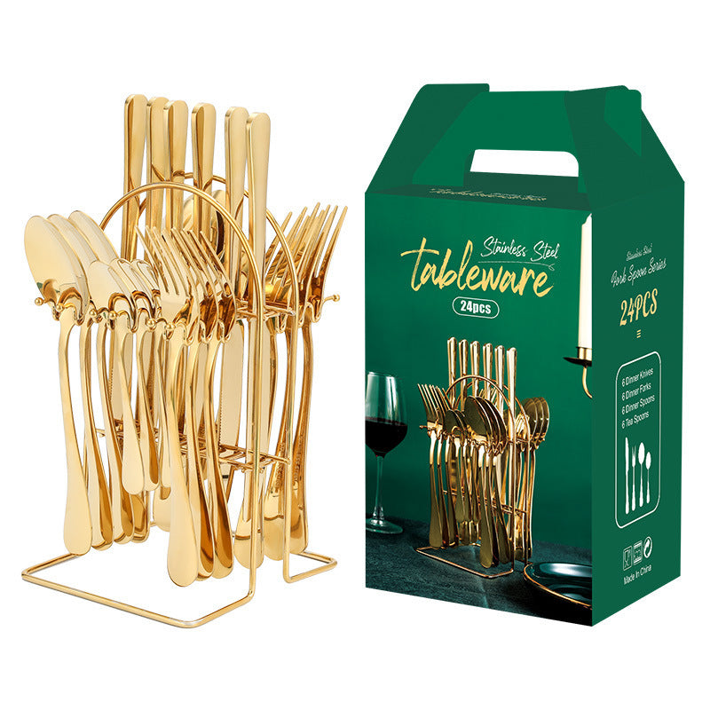 Gold Stainless Steel Dinnerware Set – Luxury Cutlery Set with Storage Rack