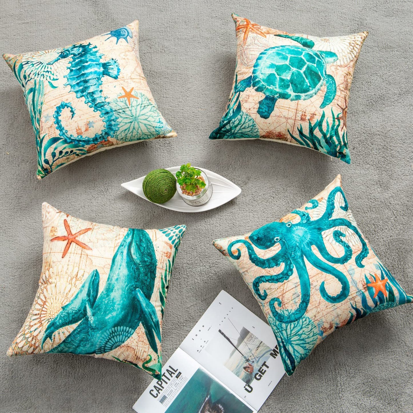 Sea Turtle Printed Cushion Covers – Decorative Throw Pillow Cases for Sofa & Home Décor