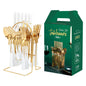 Gold Stainless Steel Dinnerware Set – Luxury Cutlery Set with Storage Rack