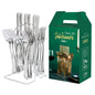 Gold Stainless Steel Dinnerware Set – Luxury Cutlery Set with Storage Rack