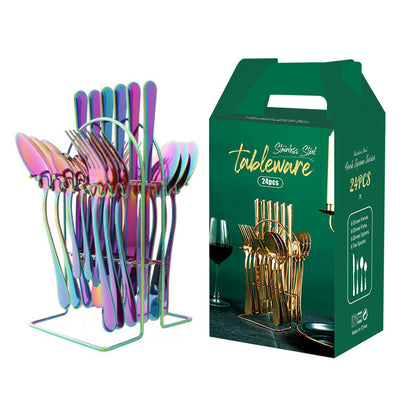 Gold Stainless Steel Dinnerware Set – Luxury Cutlery Set with Storage Rack