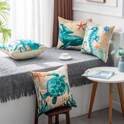 Sea Turtle Printed Cushion Covers – Decorative Throw Pillow Cases for Sofa & Home Décor