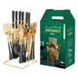 Gold Stainless Steel Dinnerware Set – Luxury Cutlery Set with Storage Rack