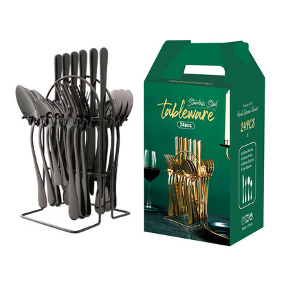 Gold Stainless Steel Dinnerware Set – Luxury Cutlery Set with Storage Rack