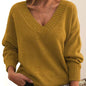 Solid V-Neck Sweater – Women’s Loose Knit Long-Sleeve Top for Autumn & Winter